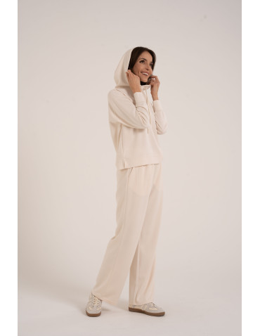 Bluzy damskie - Damska bluza wkładana przez głowę z kapturem KREMOWY - produkt 3