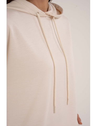 Bluzy damskie - Damska bluza wkładana przez głowę z kapturem KREMOWY - produkt 8