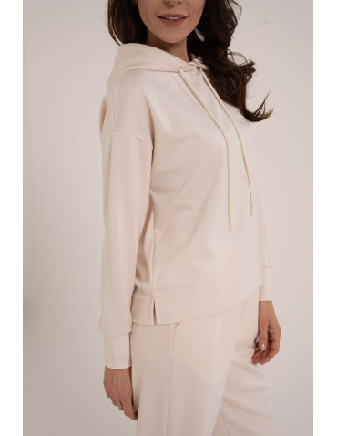 Bluzy damskie - Damska bluza wkładana przez głowę z kapturem KREMOWY - produkt 9