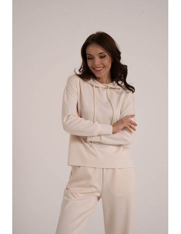 Bluzy damskie - Damska bluza wkładana przez głowę z kapturem KREMOWY - produkt 11