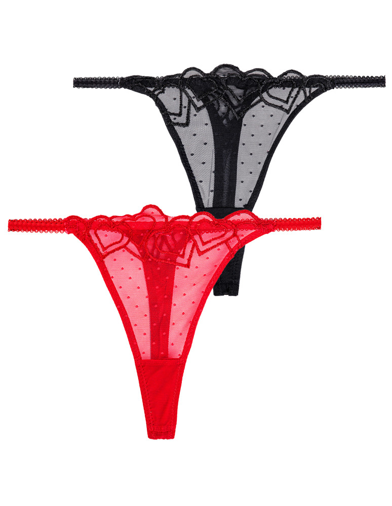 Majtki stringi - Stringi damskie w siateczkę z haftem 2-pak WIELOKOLOROWY - produkt moraj.pl 1