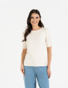 Bluzka damska z krótkim rękawem bawełniana bez wzoru KREMOWY