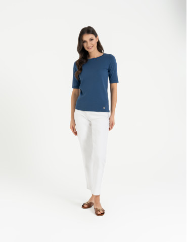 Bluzki i koszule - Bluzka damska z krótkim rękawem bawełniana bez wzoru JEANS - produkt 2