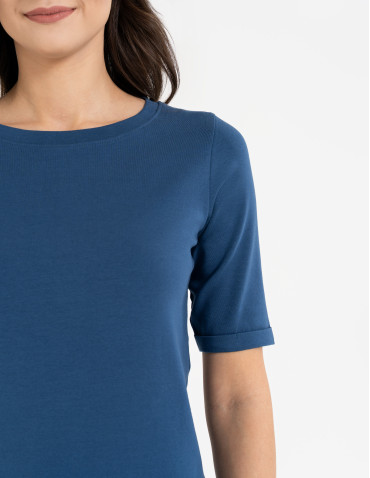 Bluzki i koszule - Bluzka damska z krótkim rękawem bawełniana bez wzoru JEANS - produkt 3