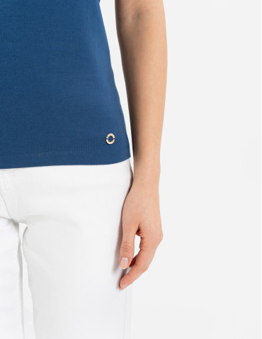 Bluzki i koszule - Bluzka damska z krótkim rękawem bawełniana bez wzoru JEANS - produkt 5