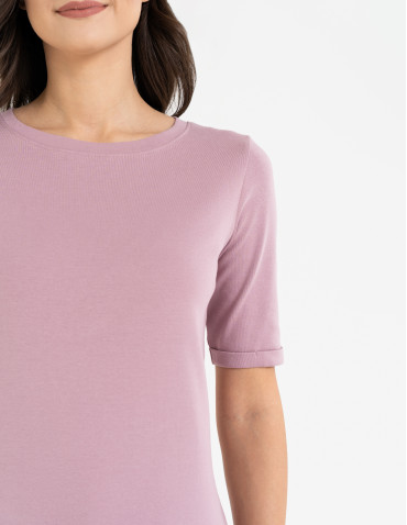 Bluzki i koszule - Bluzka damska z krótkim rękawem bawełniana bez wzoru RÓŻOWY - produkt 3