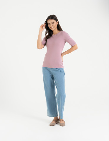 Bluzki i koszule - Bluzka damska z krótkim rękawem bawełniana bez wzoru RÓŻOWY - produkt 6