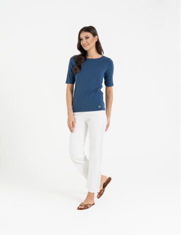 Bluzki i koszule - Bluzka damska z krótkim rękawem bawełniana bez wzoru JEANS - produkt 8