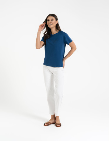 Koszulki i T-shirty - Bawełniana koszulka damska z napisem tonalnym GRANATOWY - produkt 6