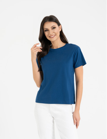 Koszulki i T-shirty - Bawełniana koszulka damska z napisem tonalnym GRANATOWY - produkt 4