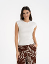Bluzka damska prążkowana z krótkim rękawem cap sleeve BIAŁY
