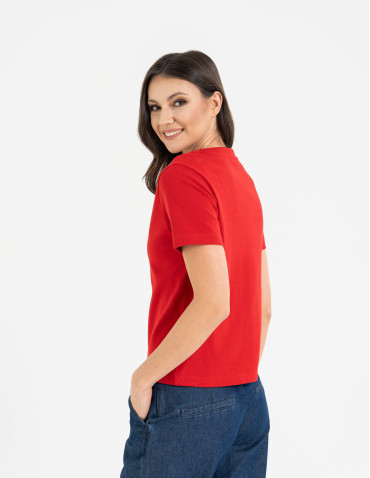 Koszulki i T-shirty - T-shirt damski z dekoltem w serek z dzianiny NIEBIESKI - produkt 12