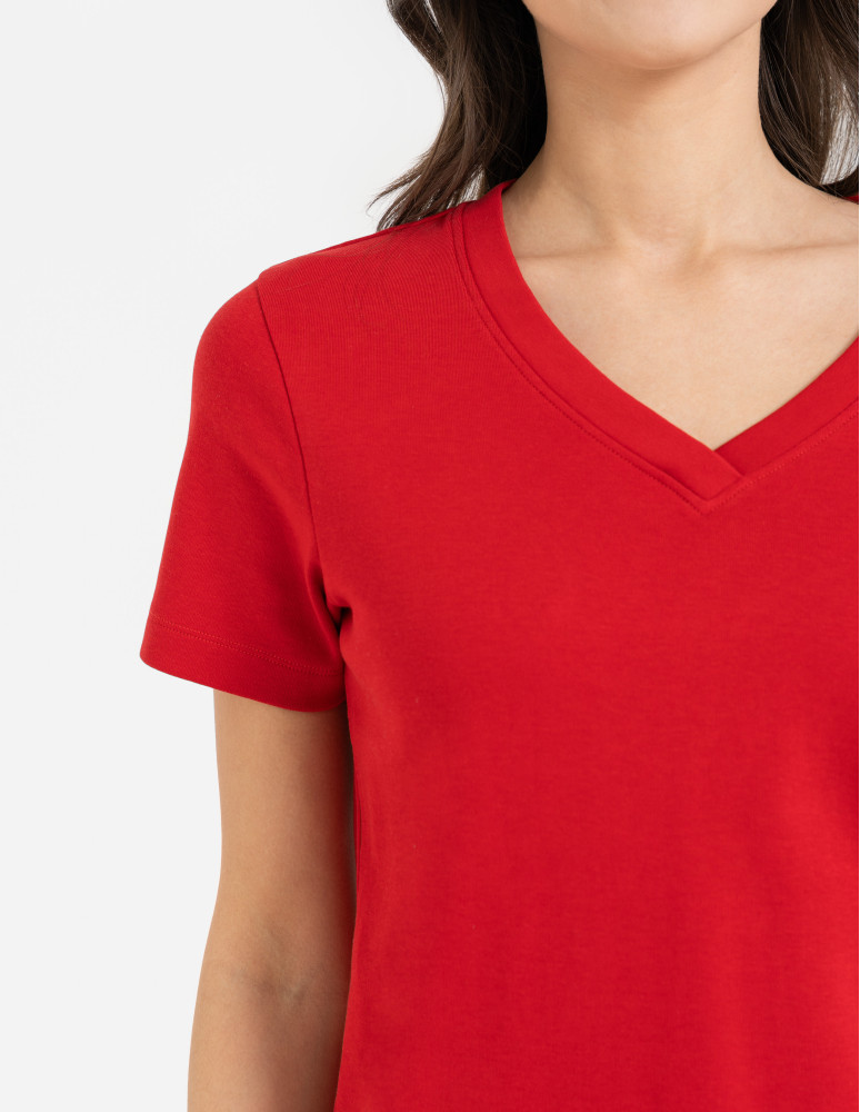 Koszulki i T-shirty - T-shirt damski z dekoltem w serek z dzianiny NIEBIESKI  - produkt moraj.pl 14