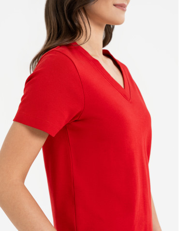 Koszulki i T-shirty - T-shirt damski z dekoltem w serek z dzianiny NIEBIESKI - produkt 15