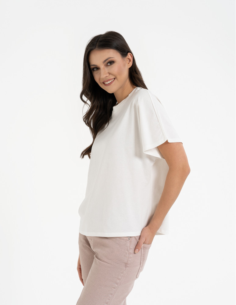 Nowości - Koszulka damska bawełniana z krótkim rękawem luźny krój BIAŁY  - produkt moraj.pl 2