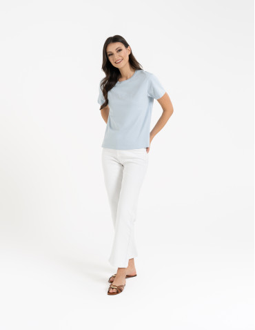 Koszulki i T-shirty - Bawełniana koszulka damska z napisem tonalnym NIEBIESKI - produkt 5