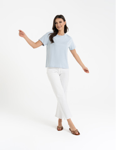 Koszulki i T-shirty - Bawełniana koszulka damska z napisem tonalnym NIEBIESKI - produkt 6