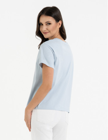 Koszulki i T-shirty - Bawełniana koszulka damska z napisem tonalnym NIEBIESKI - produkt 3