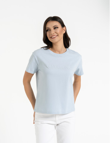 Koszulki i T-shirty - Bawełniana koszulka damska z napisem tonalnym NIEBIESKI - produkt 4