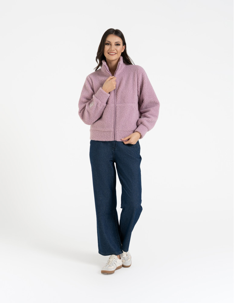 Bluzy damskie - Bluza damska sherpa ze stójką RÓŻOWY - produkt moraj.pl 7