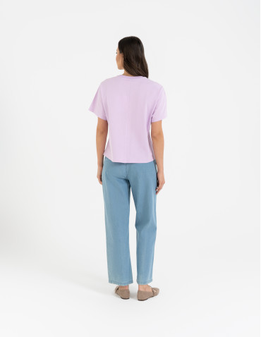 Koszulki z krótkim rękawem - Koszulka damska bawełniana z krótkim rękawem luźny krój RÓŻOWY - produkt 3