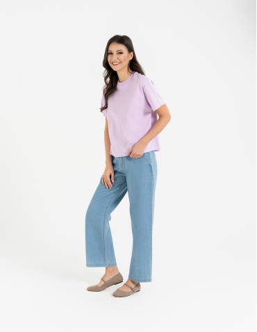 Koszulki z krótkim rękawem - Koszulka damska bawełniana z krótkim rękawem luźny krój RÓŻOWY - produkt 5