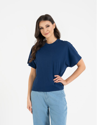 Koszulki z krótkim rękawem - Koszulka damska bawełniana z krótkim rękawem luźny krój GRANATOWY - produkt 8