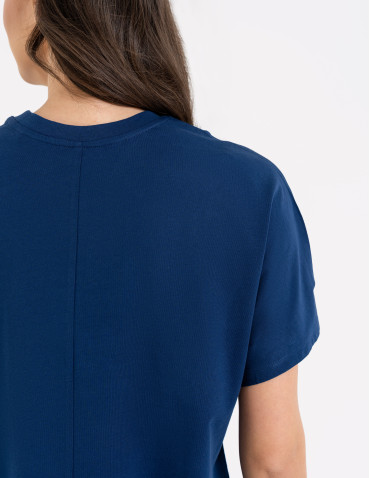 Koszulki z krótkim rękawem - Koszulka damska bawełniana z krótkim rękawem luźny krój GRANATOWY - produkt 9