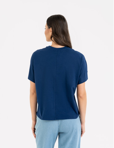 Koszulki z krótkim rękawem - Koszulka damska bawełniana z krótkim rękawem luźny krój GRANATOWY - produkt 3