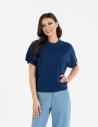 Koszulka damska bawełniana z krótkim rękawem luźny krój GRANATOWY