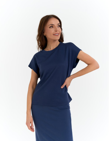 Bluzki i koszule - Bluzka damska o klasycznym kroju z wiskozą NIEBIESKI - produkt 3