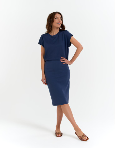 Bluzki i koszule - Bluzka damska o klasycznym kroju z wiskozą NIEBIESKI - produkt 7