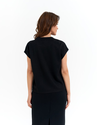 Bluzki i koszule - Bluzka damska o klasycznym kroju z wiskozą CZARNY - produkt 1