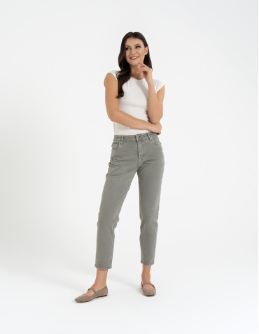 Spodnie damskie - Damskie spodnie jeansowe mom fit JASNY ZIELONY - produkt 1