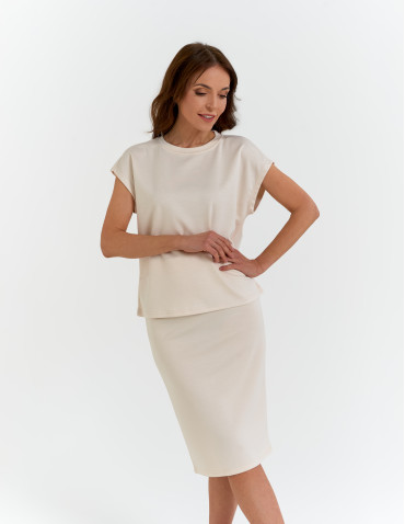 Bluzki i koszule - Bluzka damska o klasycznym kroju z wiskozą KREMOWY - produkt 1