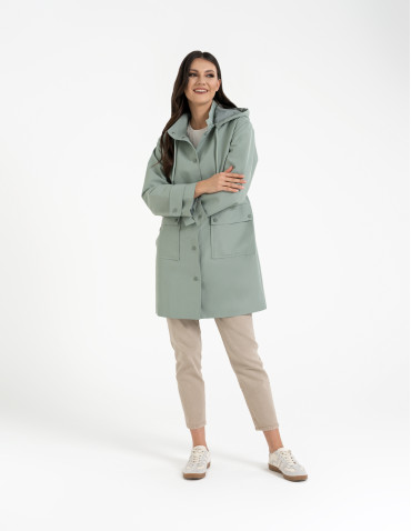 Kurtka damska parka przeciwdeszczowa z kapturem - JASNY ZIELONY