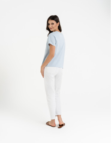 Koszulki i T-shirty - Bawełniana koszulka damska z napisem tonalnym NIEBIESKI - produkt 7