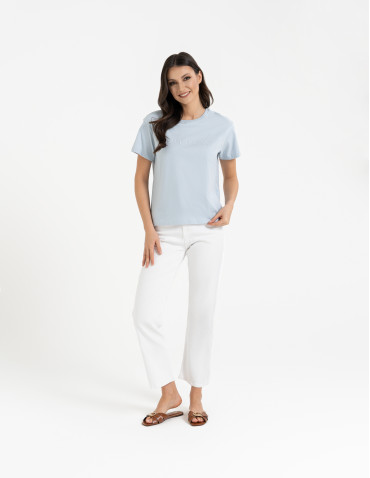 Koszulki i T-shirty - Bawełniana koszulka damska z napisem tonalnym NIEBIESKI - produkt 9