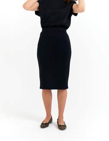 Spódnice damskie - Spódnica damska ołówkowa dzianinowa z wiskozy CZARNY - produkt 3