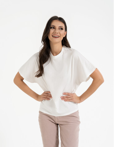 Nowości - Koszulka damska bawełniana z krótkim rękawem luźny krój BIAŁY - produkt 3