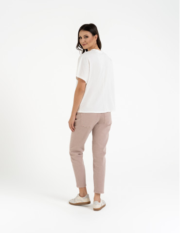 Nowości - Koszulka damska bawełniana z krótkim rękawem luźny krój BIAŁY - produkt 4