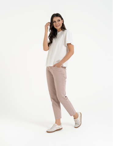 Nowości - Koszulka damska bawełniana z krótkim rękawem luźny krój BIAŁY - produkt 5