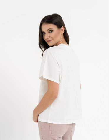 Nowości - Koszulka damska bawełniana z krótkim rękawem luźny krój BIAŁY - produkt 6