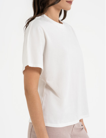 Nowości - Koszulka damska bawełniana z krótkim rękawem luźny krój BIAŁY - produkt 8