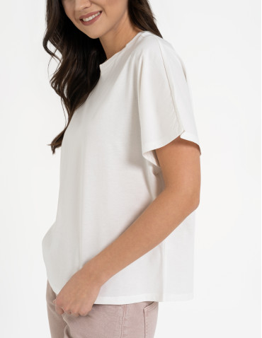 Koszulki z krótkim rękawem - Koszulka damska bawełniana z krótkim rękawem luźny krój BIAŁY - produkt 9