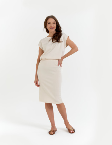 Spódnice damskie - Spódnica damska ołówkowa dzianinowa z wiskozy KREMOWY - produkt 1