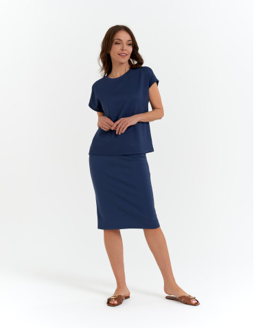 Spódnice damskie - Spódnica damska ołówkowa dzianinowa z wiskozy NIEBIESKI - produkt 4