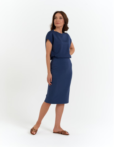 Spódnice damskie - Spódnica damska ołówkowa dzianinowa z wiskozy NIEBIESKI - produkt 3