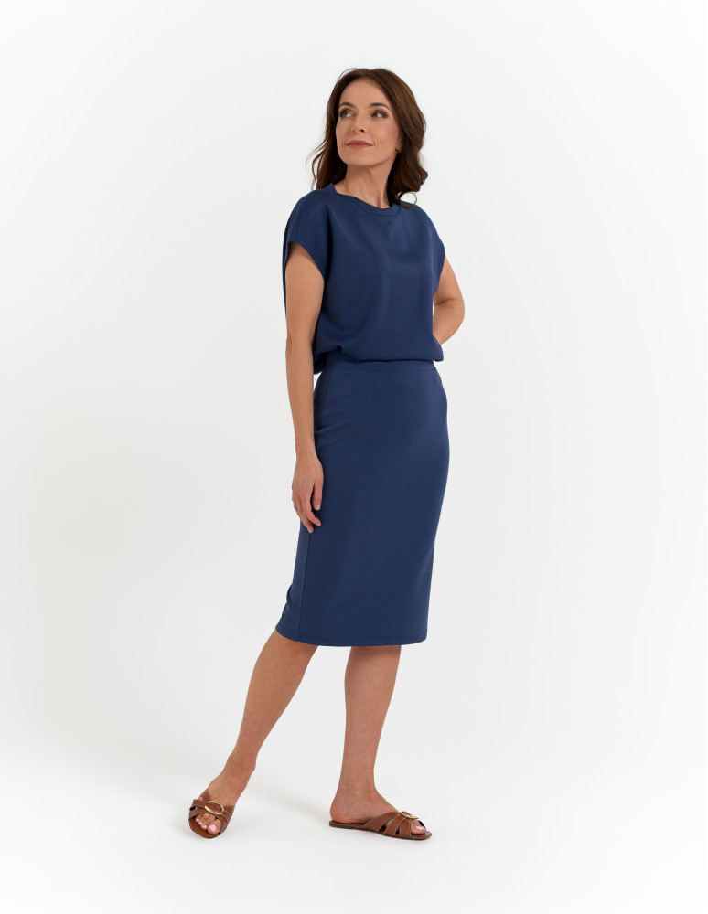 Spódnice damskie - Spódnica damska ołówkowa dzianinowa z wiskozy NIEBIESKI - produkt moraj.pl 3