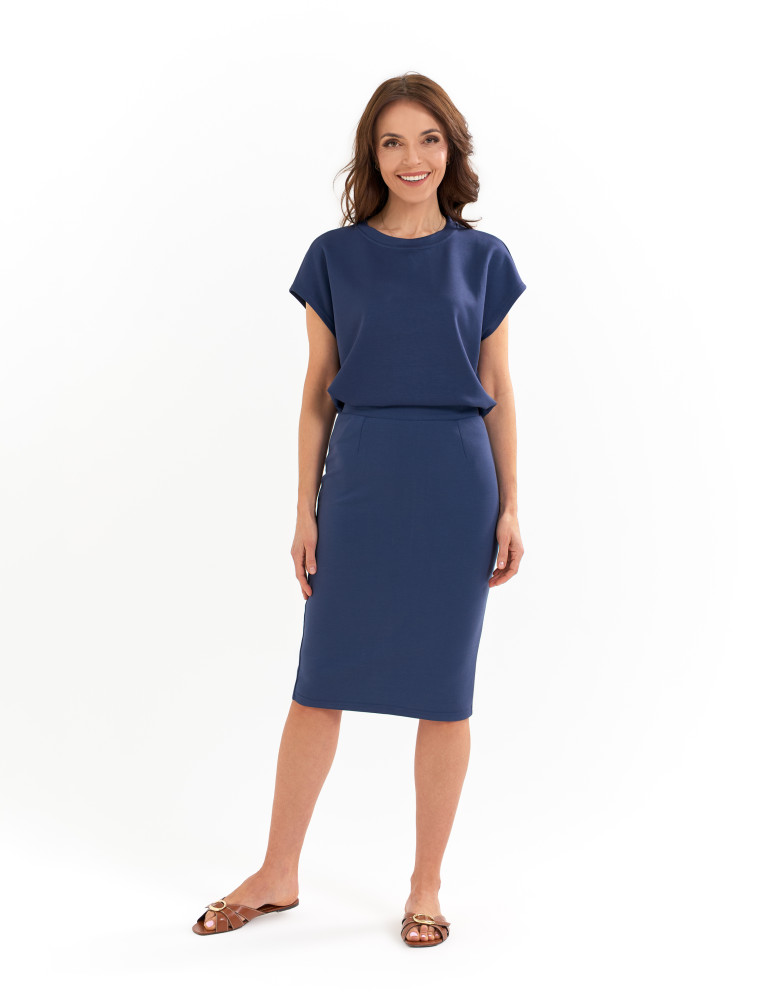 Spódnice damskie - Spódnica damska ołówkowa dzianinowa z wiskozy NIEBIESKI - produkt moraj.pl 6